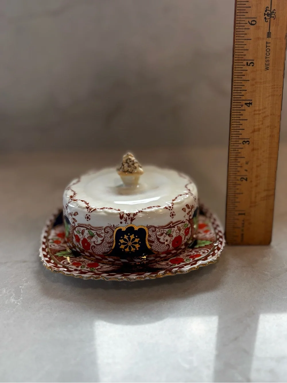 Vintage Royal Stafford Imari Covered Butter Dish Dome English Bone China 1930s
